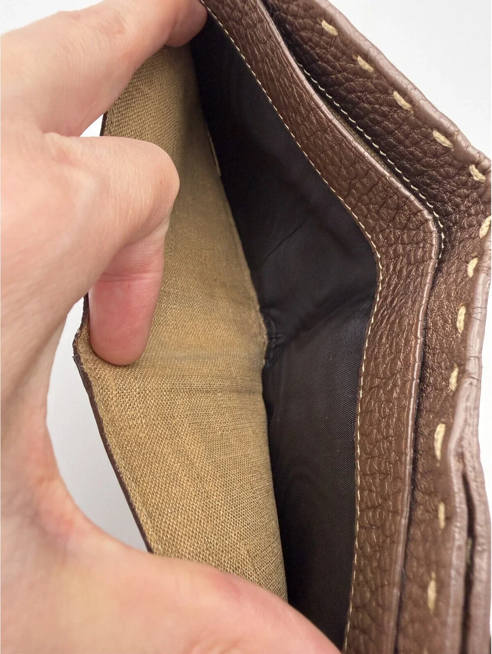 Authentic Fendi Selleria Small Bifold Wallet Hand-Stitched Roman Leather Brown